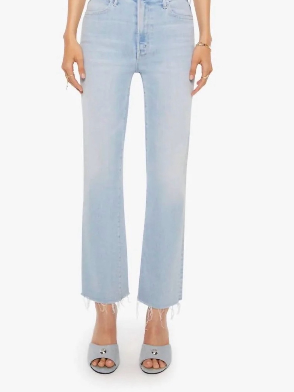 MOTHER Light Wash High-Rise Frayed Hem Wide-Leg Jeans